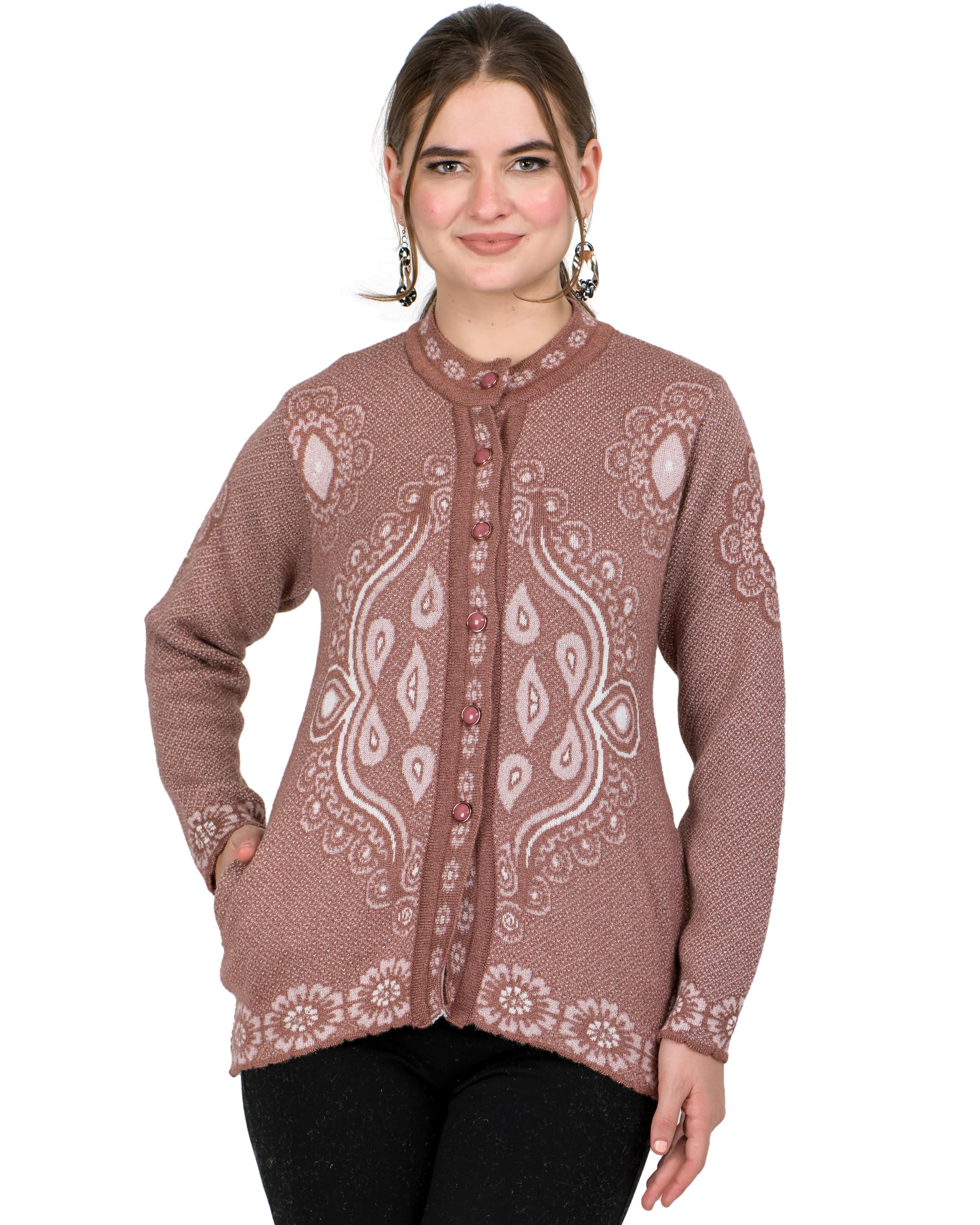 ladywillington Lady Willington Women Woolen Round Neck Cardigan Heavy Hair Fabric Cardigan Winter Wear Pure Wool Cardigan for Women Free Size Long Cotty Fully Warm Cardigan Free Sizes-picture-33