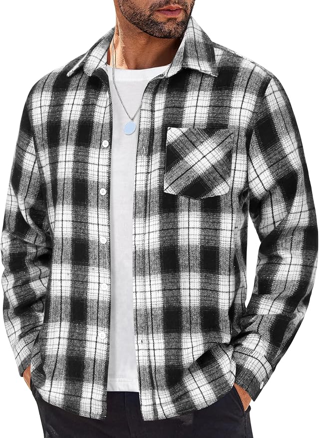 COOFANDY Mens Flannel Shirts Long Sleeve Lightweight Plaid Shirt Casual Button Down Shirts Jacket fashion product photo