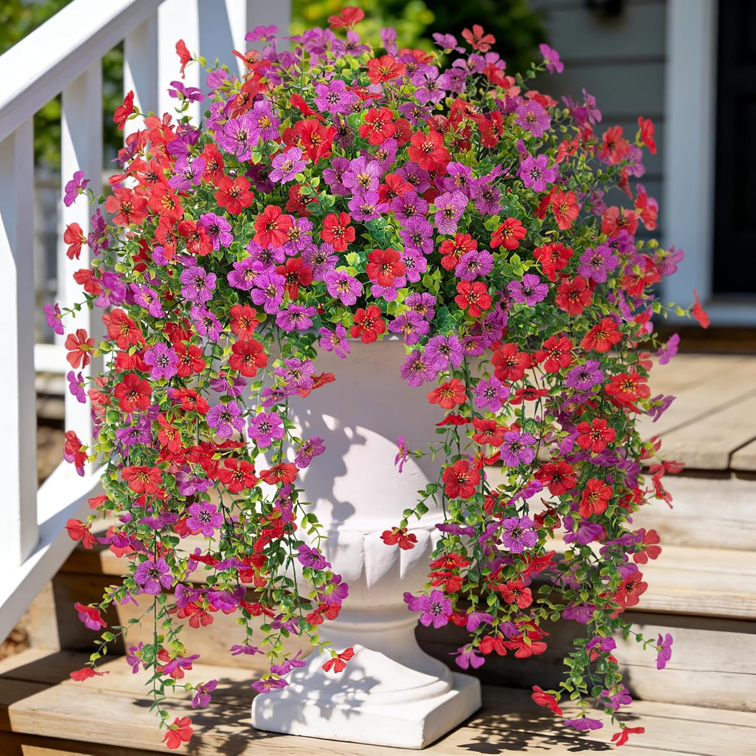 Fake Artificial Hanging Flowers for Outdoors Decoration, 2 PCS Faux UV Resistant Artificial Outdoor Flowers, Fake Plants Look Real Daisy No Fade Spring Decor for Porch Home Patio Balcony and Yard