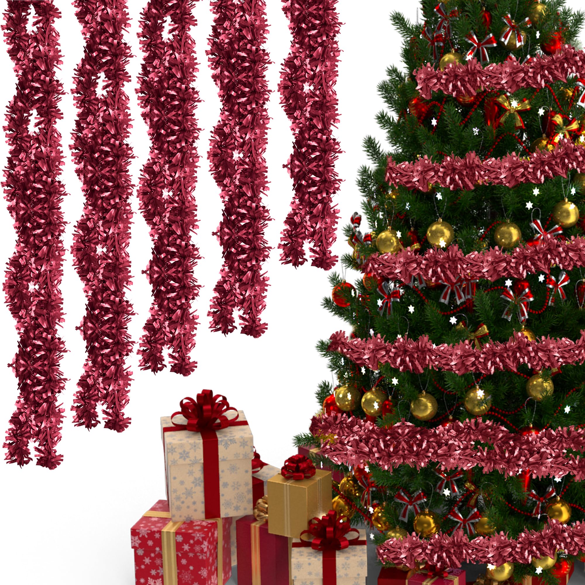 Event Decor Shop 10m/33ft Burgundy Christmas Tinsel Garland