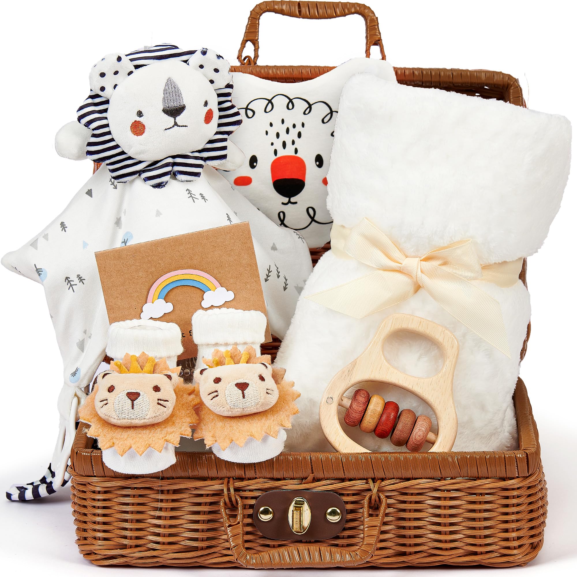 Baby Gift Set for Newborn Boys Girls, 7 Piece Lion Baby Shower Hamper