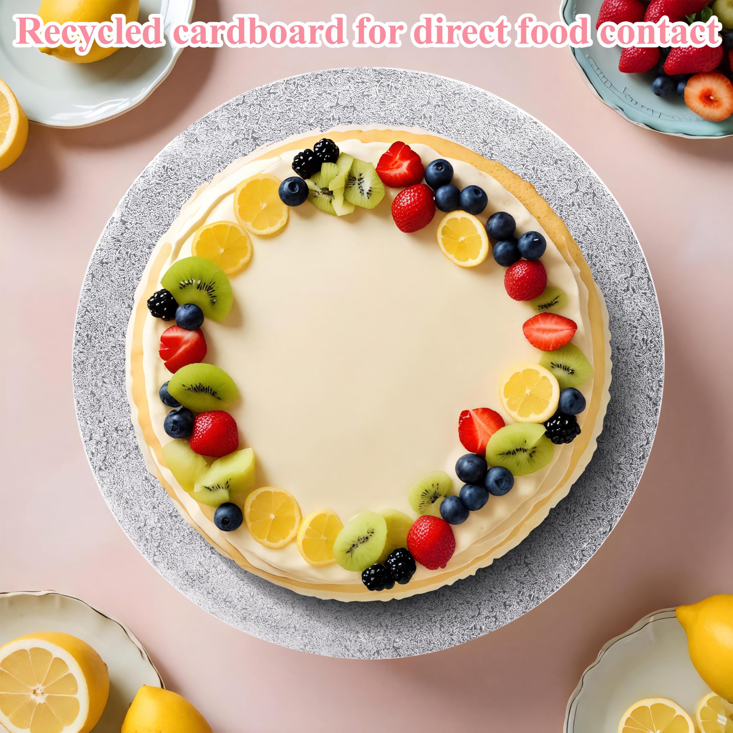 Plateau à Gâteau Cake Board Rond 12mm - 30cm Argenté, Lot de 5 Supports à Gâteaux Carton, Réutilisable Cake Drum, Disque Gateau pour Le Transport et la Décoration Cake, Tarte