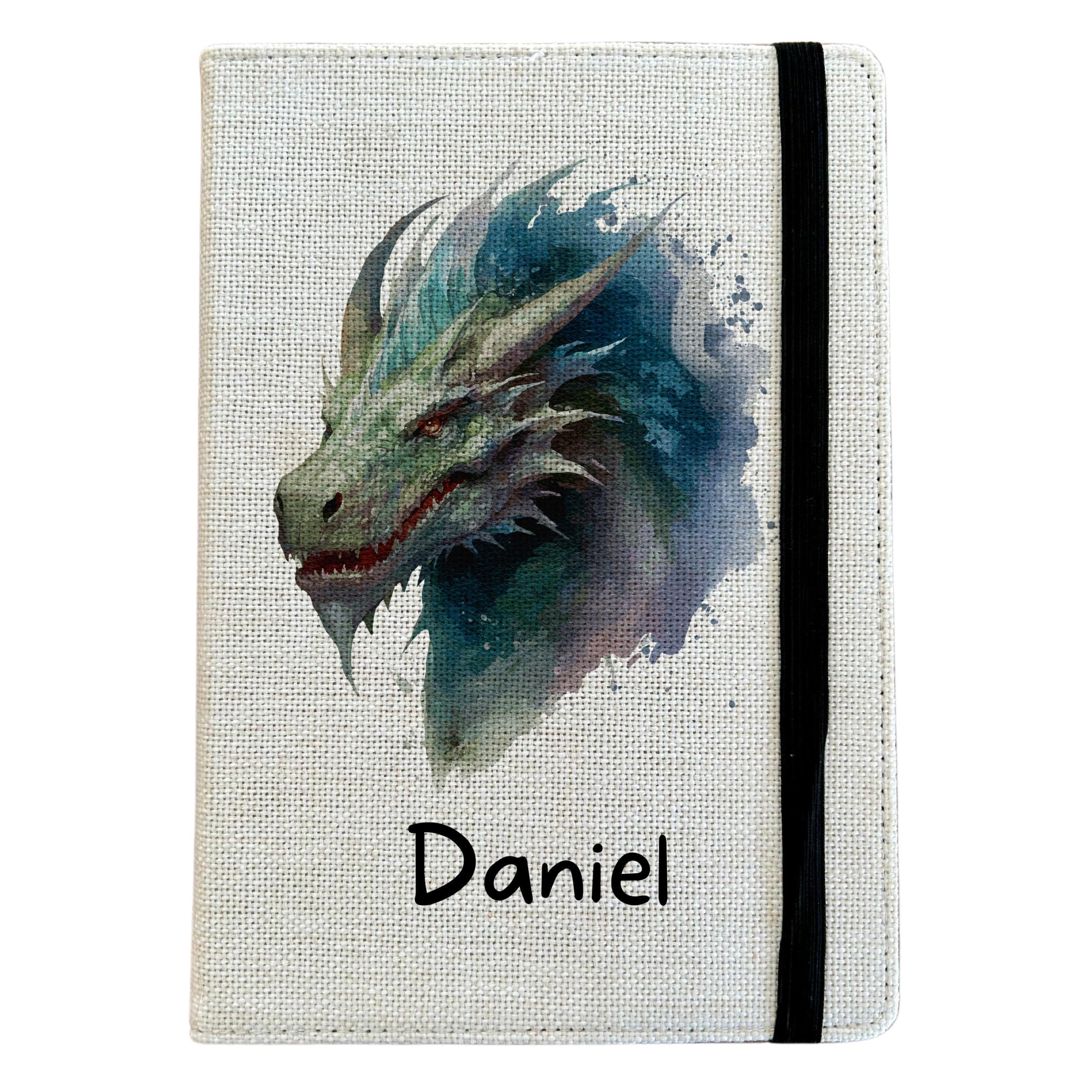 Personalised Dragon A5 Notebook - Custom Magic Creature Lined Journal - Reusable Fairy Tale Notebook Cover - Linen Hardback Journal Cover