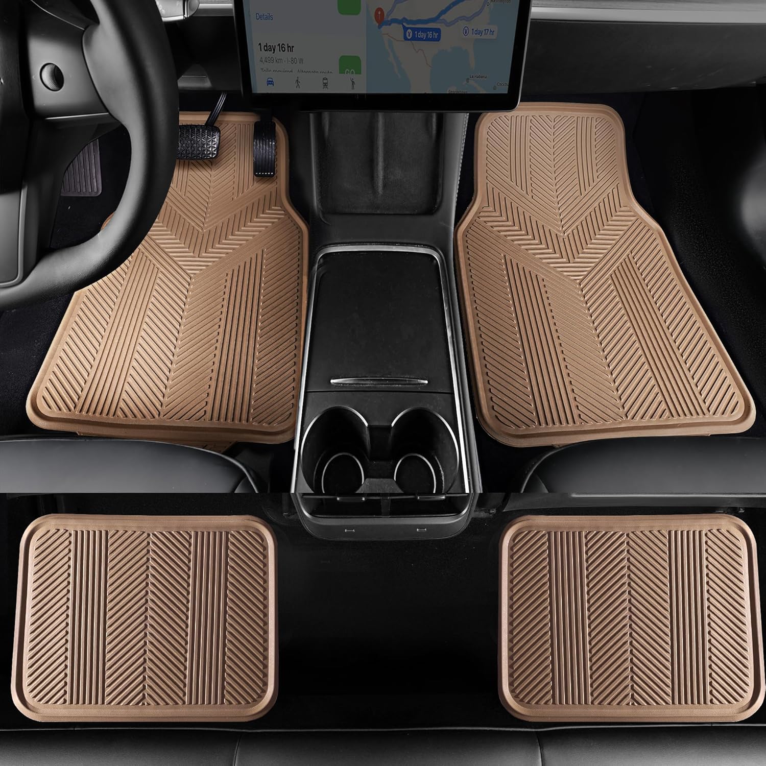 CAR PASS Universal Car Floor Mats & Cargo Liner Full Set, Waterproof Anti-Slip Rubber Trim to Fit Trunk Mats All Weather Protection Fit Car SUV Sedan Coupe Vehicle Automotive 5 Pieces, S-M Size Beige - Image 5