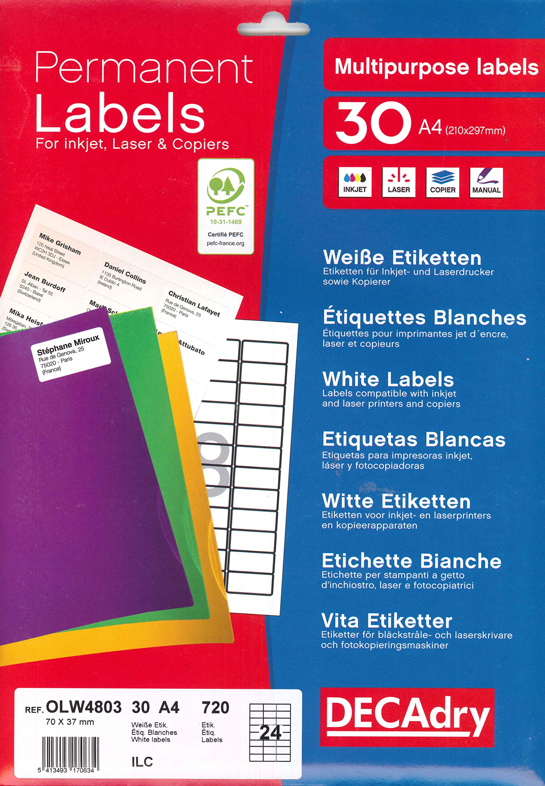 Pochette de 720 Étiquettes Multi-Usage Apli 70 x 37 mm - Blanches