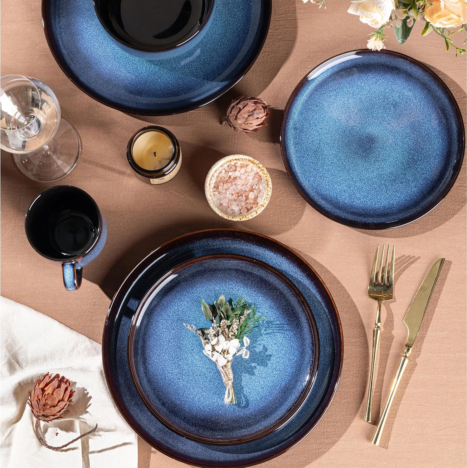 LERATIO Ceramic Dinnerware Sets for 4,16-PieceReactive Glaze Plates and Bowls Set with Mugs,Highly Chip and Crack Resistant | Dishwasher,Microwave & Oven Safe Dishes set-Blue - Image 4
