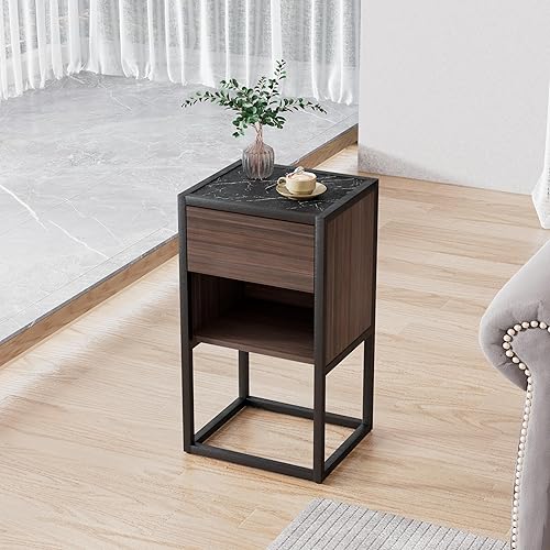 Miniatura 5 de Mesa auxiliar, mesita de noche, mesa auxiliar con cajón de almacenamiento, armario de esquina para sala de estar, muebles de apartamento, mesita de