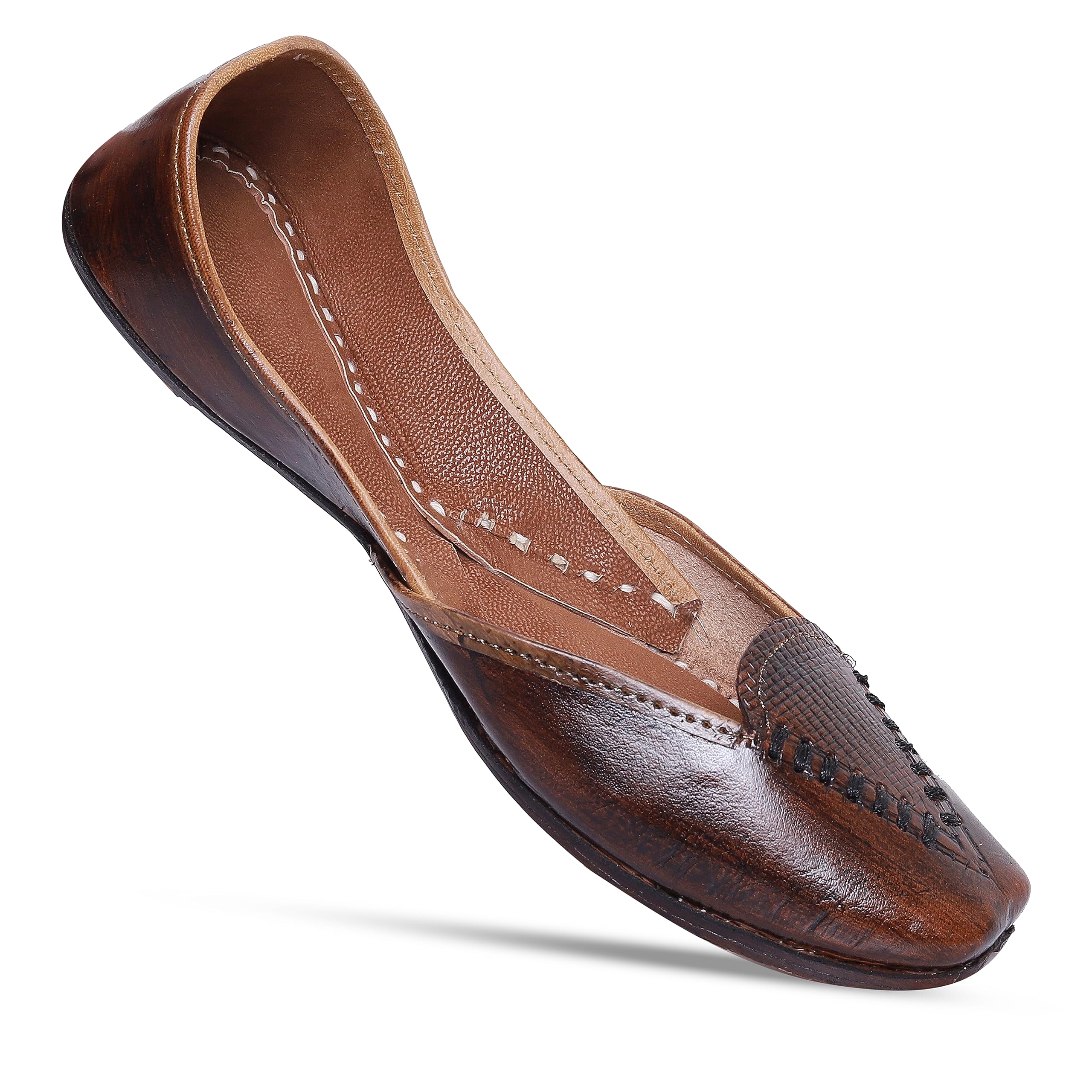 heer Women's Genuine Casual Brown Soft Leather Juttis | Handmade Shoes |Casual Punjabi Jutti for Ladies | Bridal Ethnic Stylish Flats Mojari for Girls-picture-20
