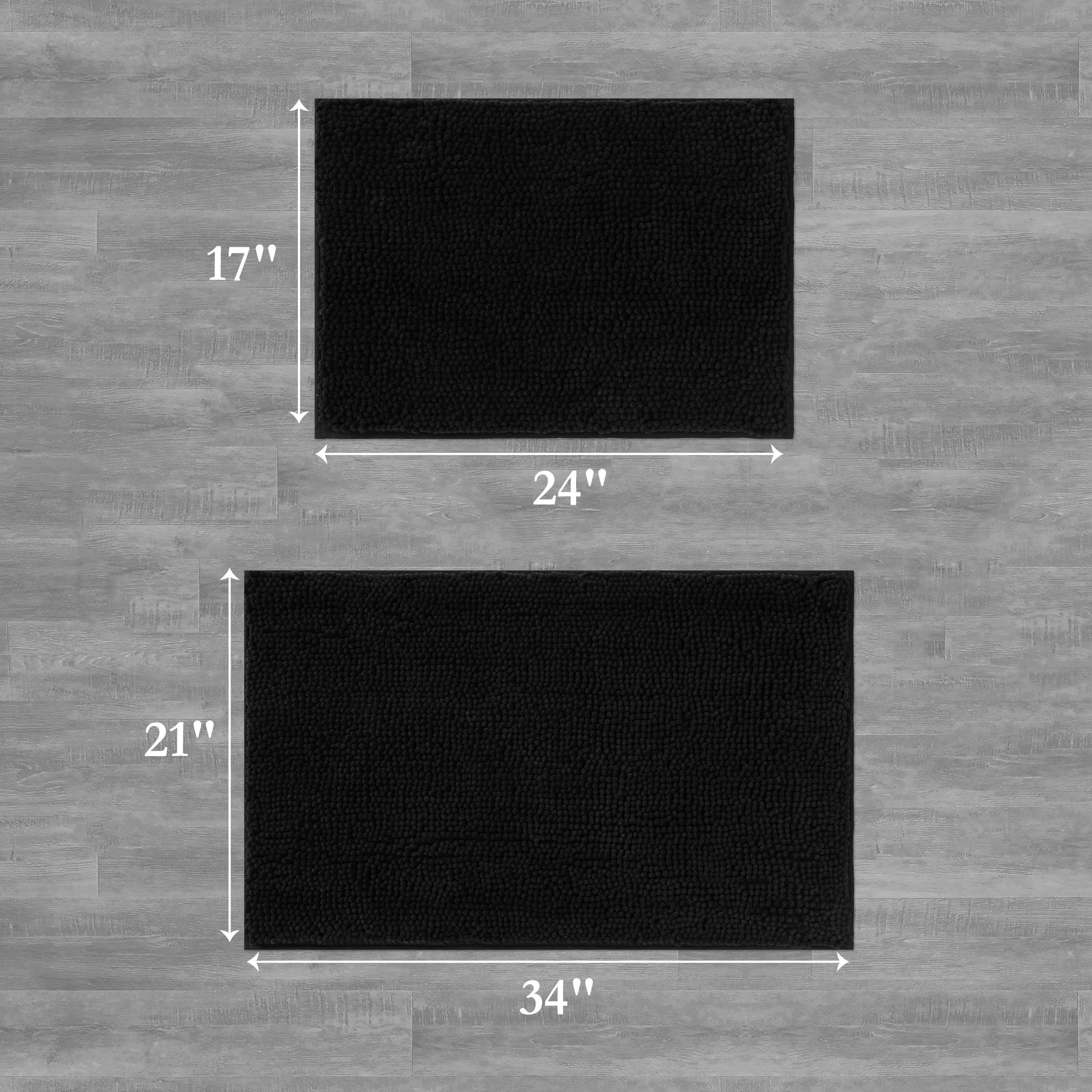 Resort-Kollektion Creative Home Ideas Plüsch-Badezimmerteppiche, Chenille, 2-teiliges Set, rutschfeste Unterseite und maschinenwaschbar, schwarz, 43,2 x 61 cm und 53,3 x 86,4 cm