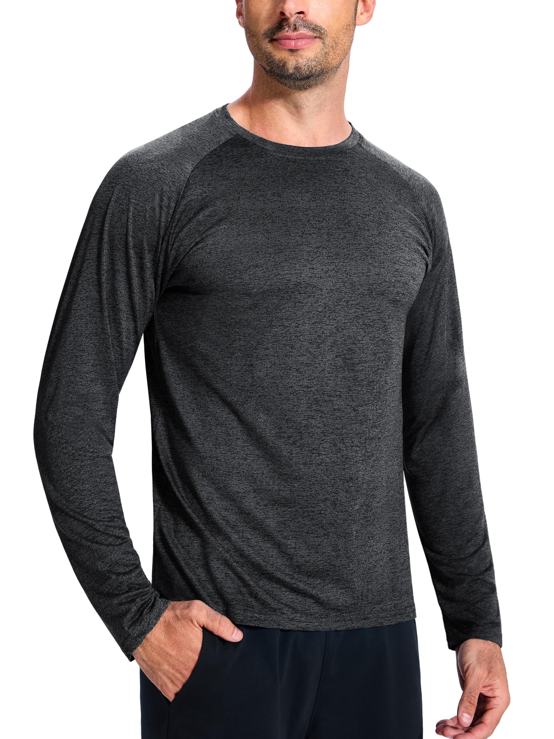 3 Pack Men'sQuick Dry Moisture Wicking Long Sleeve Workout Running Gym Sun Protection Tees Shirts,L3P2