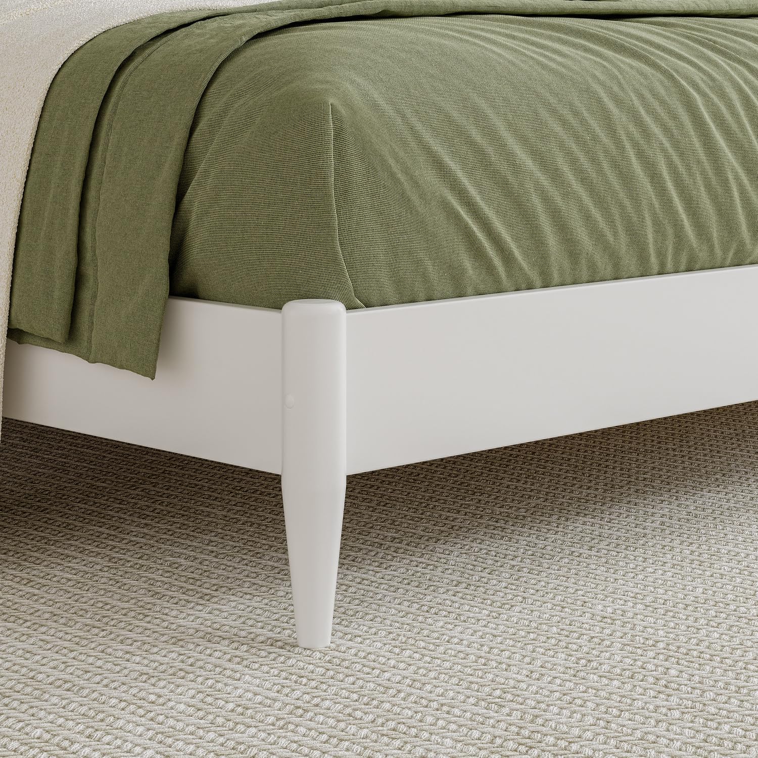 HomeStock King Solid Wood Low Profile Sleigh Platform Bed in White