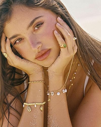 Vista 8 de YeGieonr Anillos de sello de oro para mujer, anillos de oro que no se deslustra, anillo de piedras preciosas impermeables, chapado en oro de 18