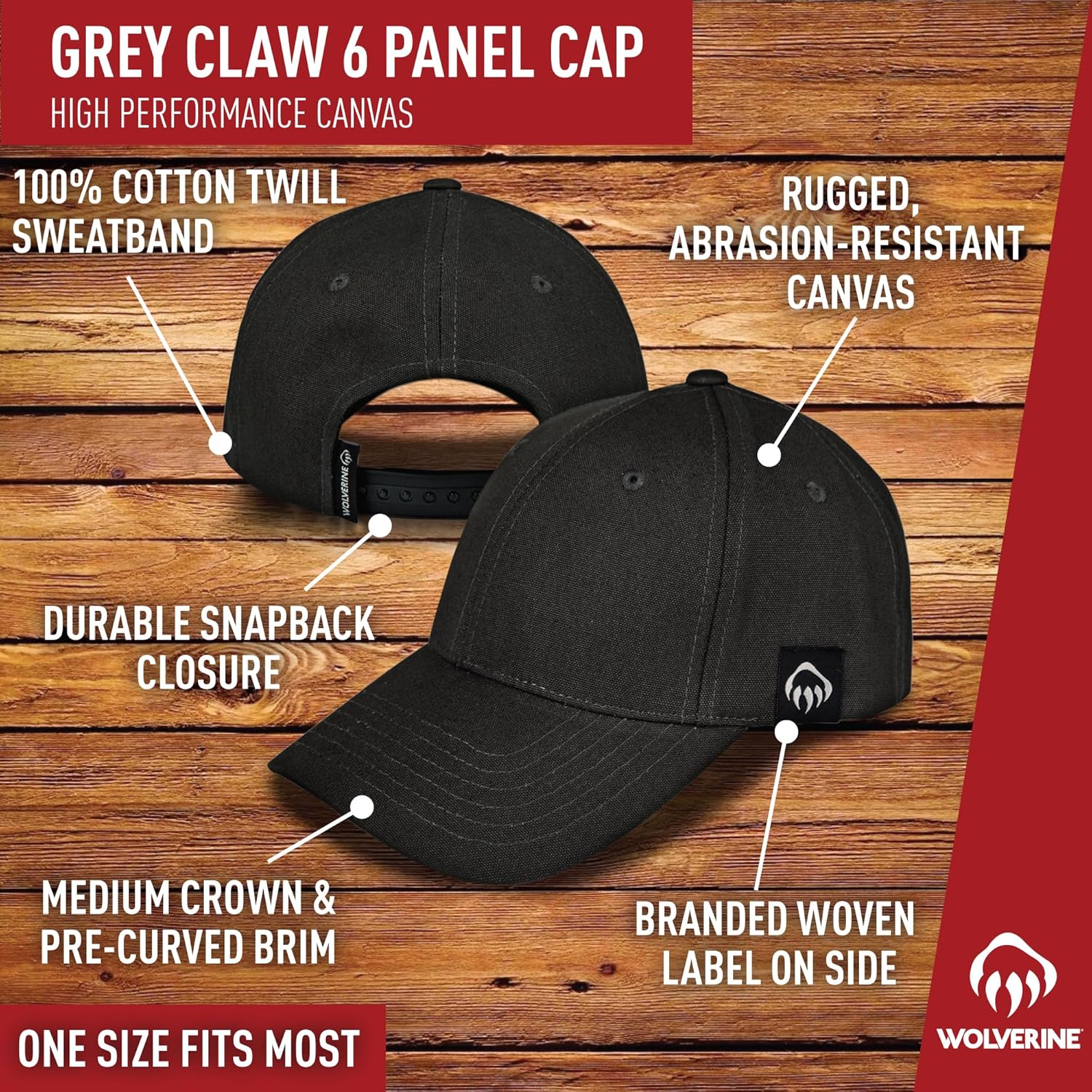 Wolverine Work Hat | Adjustable | Rugged | Durable | Comfort | Workwear | Cotton Canvas - Image 6