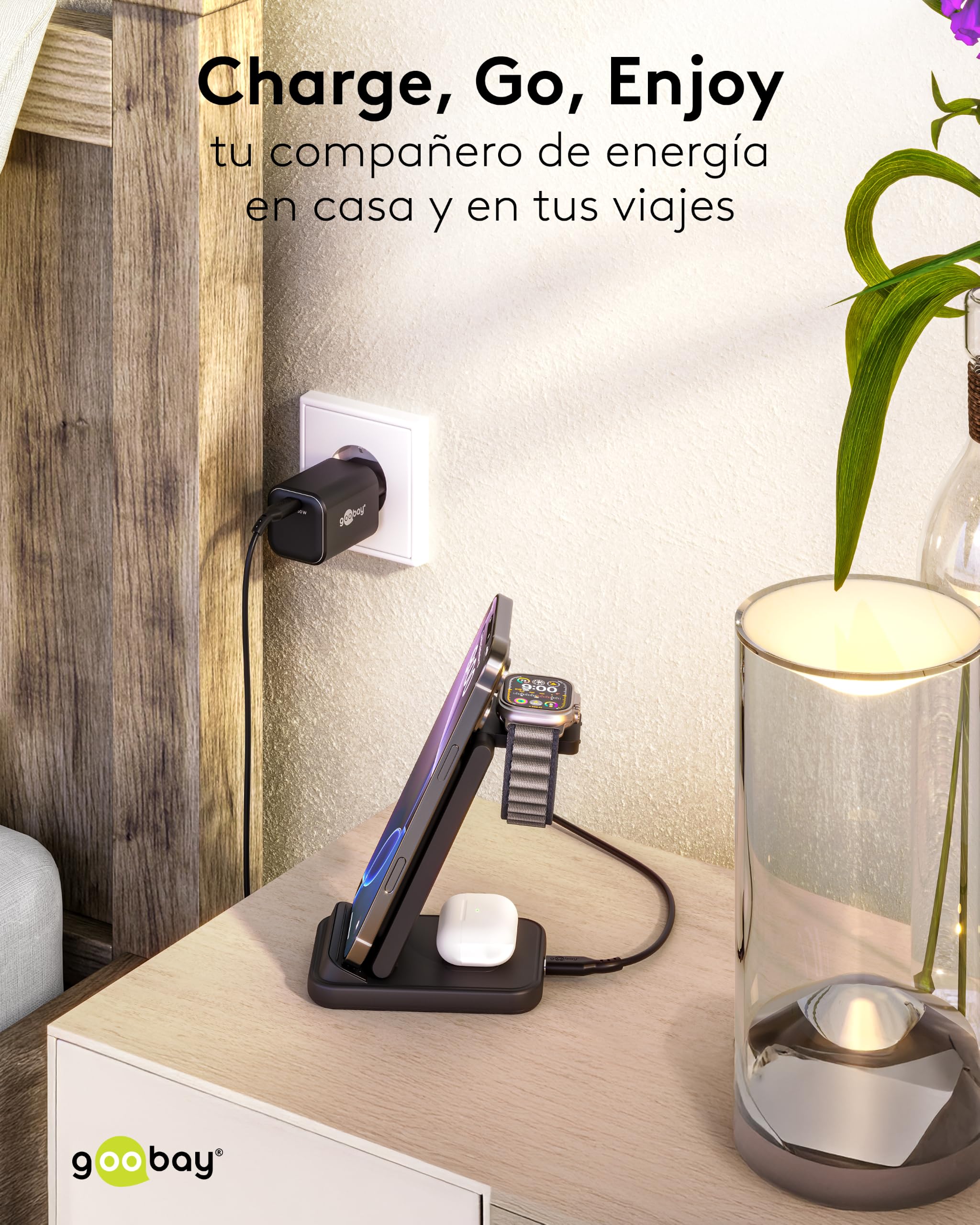 Cargador inalámbrico 3 en 1, 15 W, Qi Cargador para móvil, Reloj y Auriculares