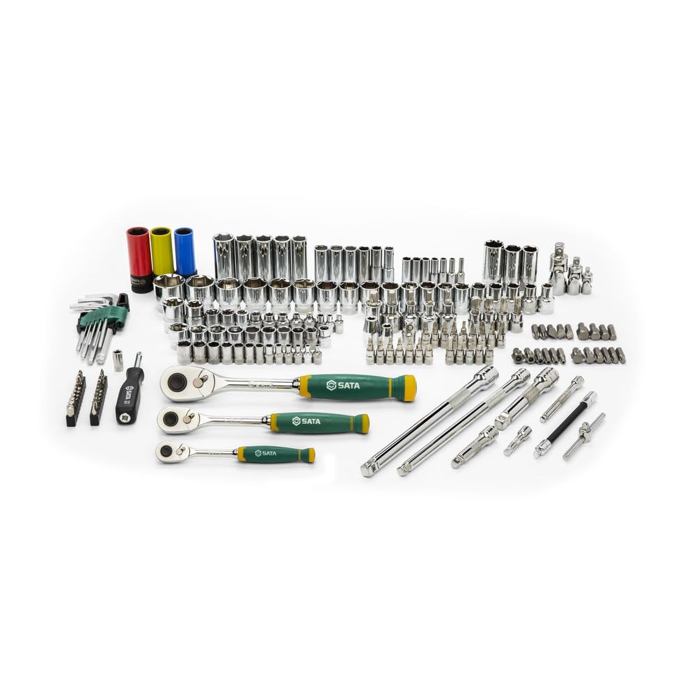 SATA Zestaw 180 sześciokątnych kluczy nasadowych 1/4", 3/8" i 1/2" ST09546G (180 odwracalnych nasadek grzechotkowych), specjalny zestaw narzędzi do większości napraw mechanicznych