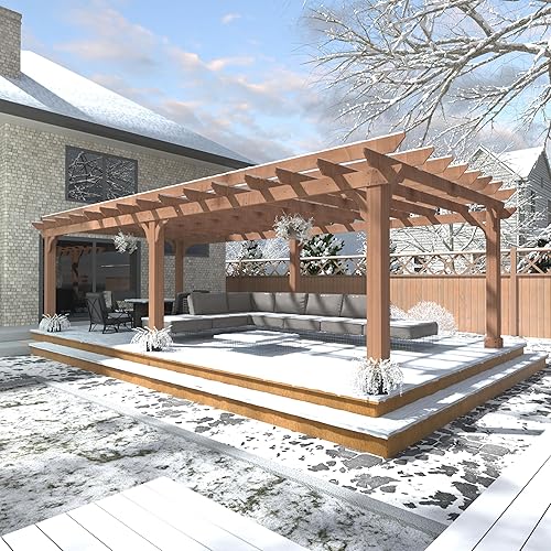 BlueWish 12’x20’ Outdoor Pergola with 5.5” Thick Wind Support Structure, Cedar Wood Patio Pergolas, Pergola Kits Backyard Gazebo with Stakes for Deck Grill Party Garden