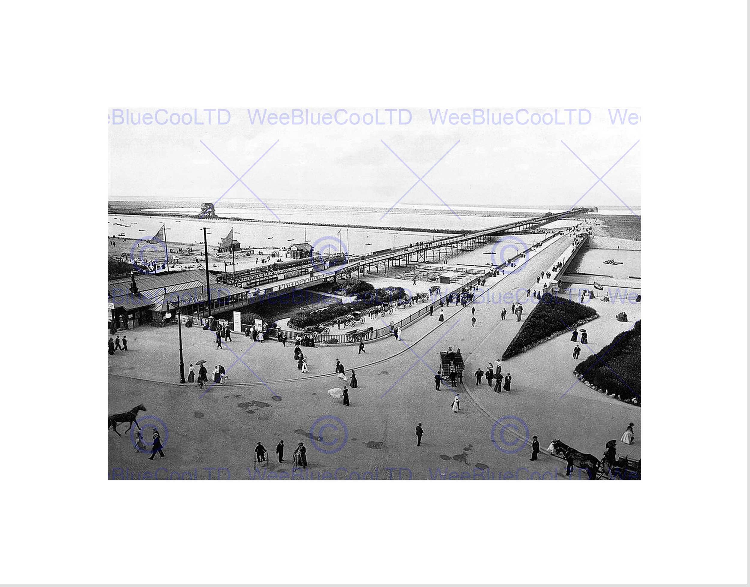 Wee Blue Coo PIER AND BRIDGE SOUTHPORT VINTAGE HISTORY OLD BW FRAMED ART PRINT MOUNT B12X563