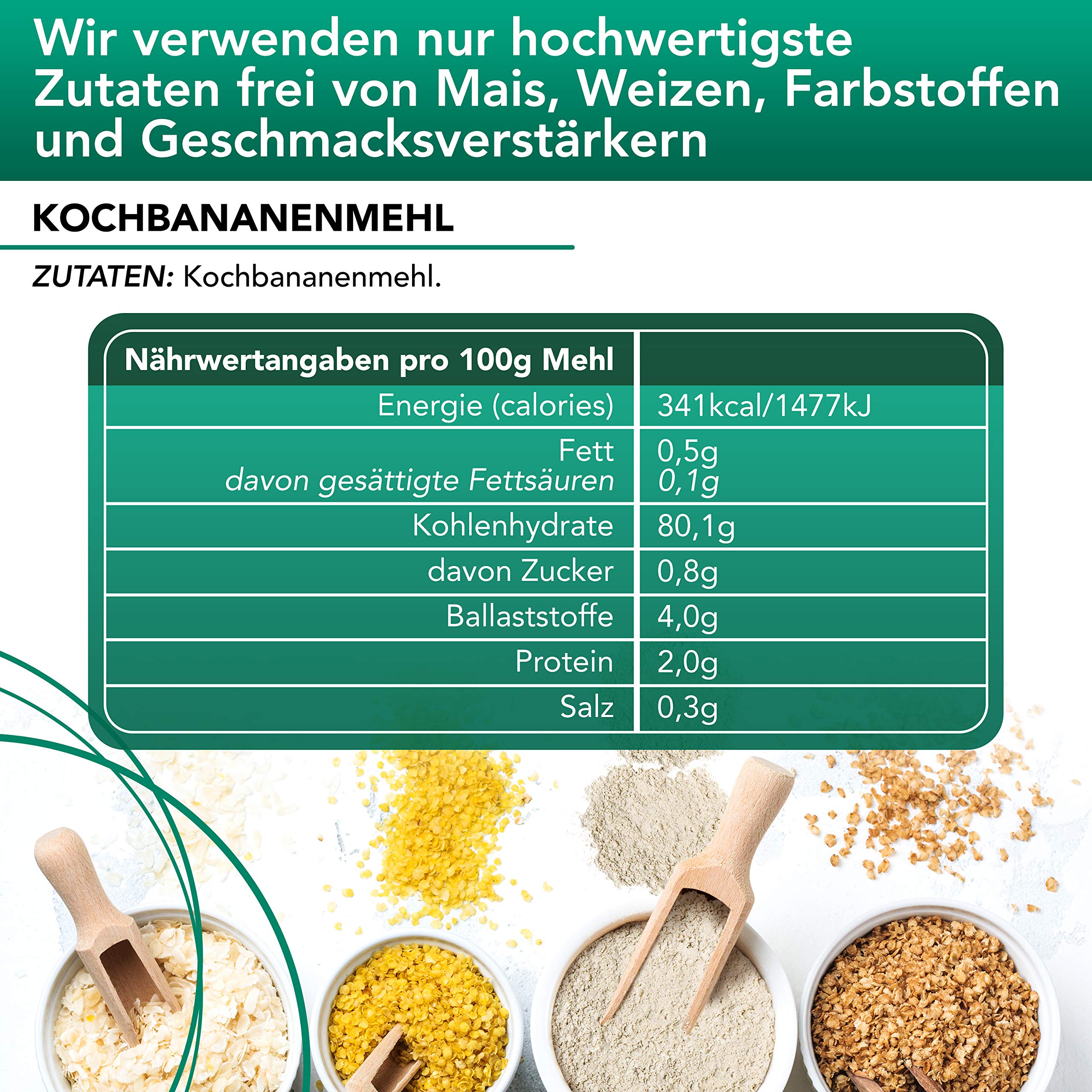 Reines glutenfreies Kochbananenmehl | 3x500gr | Hanneforth