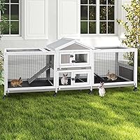 Vista 10 de PetsCosset - Jaula para conejos de 57" de largo, para interior y exterior, de 2 pisos, jaula grande para conejos con área descubierta, jaula