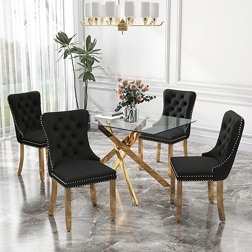 Miniatura 99 de Juego de comedor de cristal de lujo plateado de 5 piezas, juego de mesa de cocina minimalista moderno para 4 personas, juego de comedor con negro +