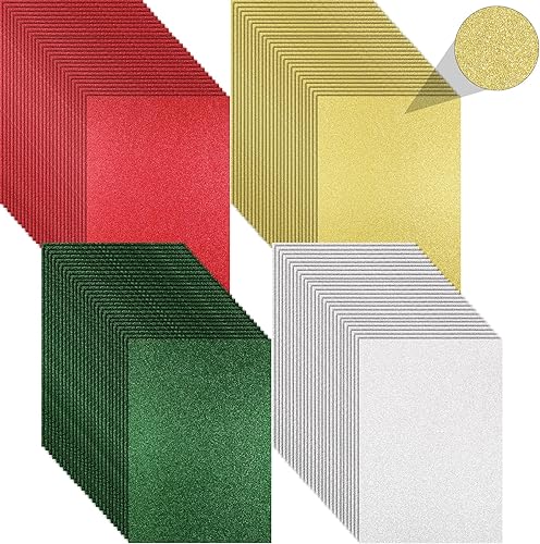 Yeaqee 100 hojas de cartulina de Navidad con purpurina de papel de 8.5 x 11 pulgadas, cartulina pesada de 250 GSM, cartulina roja y verde para