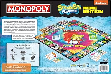 Monopoly Spongebob Squarepants Meme Edition | Based on Nickelodeon Show | Featuring Familiar Memes of Locations, Episodes, and Characters | Officially-Licensed & Collectible Monopoly