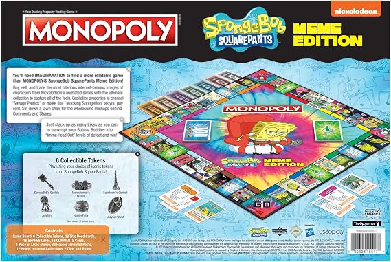 Monopoly Spongebob Squarepants Meme Edition | Based on Nickelodeon Show | Featuring Familiar Memes of Locations, Episodes, and Characters | Officially-Licensed & Collectible Monopoly