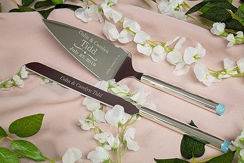 Miniatura 5 de Kate Spade Bridal - Juego de cuchillos y servidores personalizados para tartas de boda, juego de corte de pastel de boda grabado, accesorios y