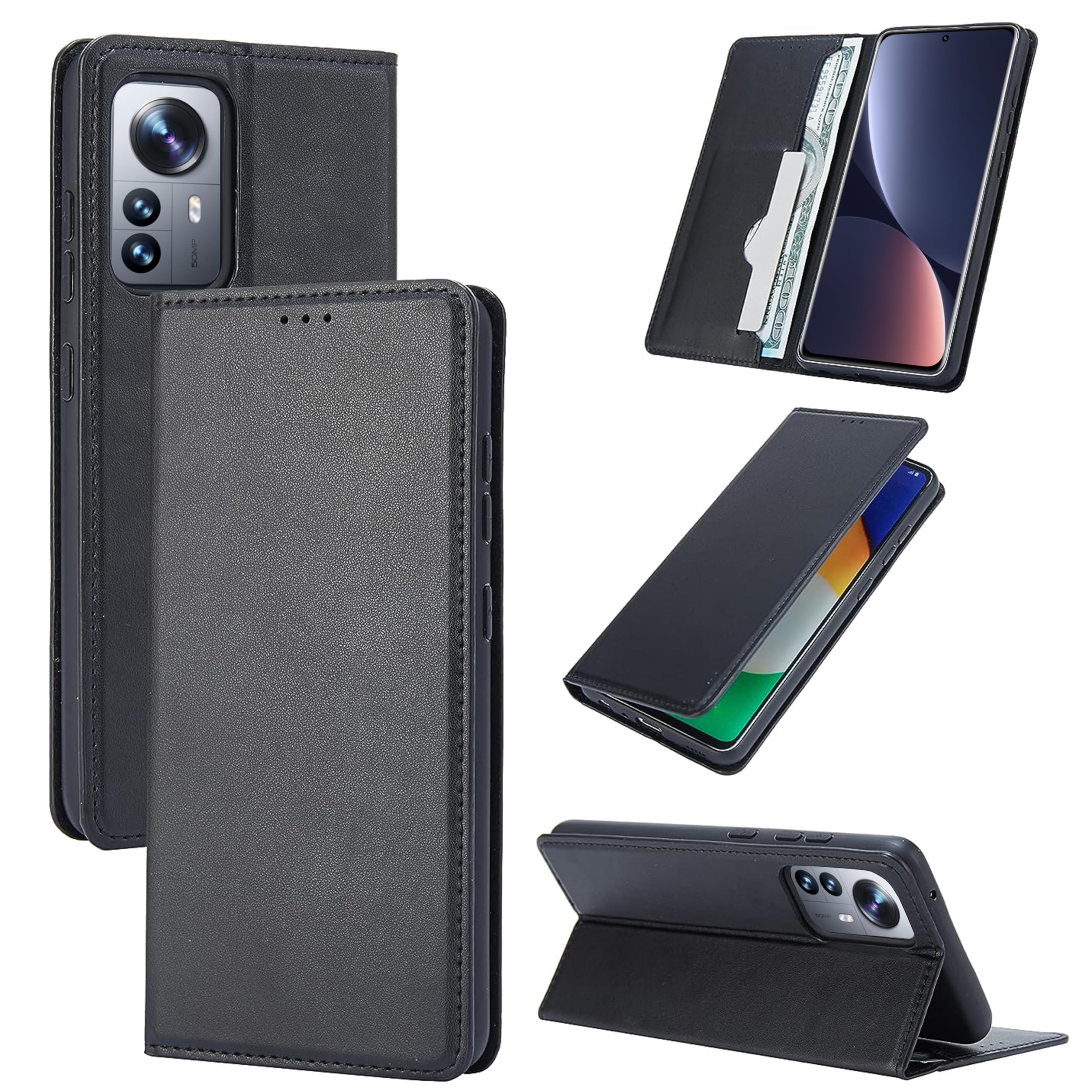 Arbuda Ultra Slim Leather Flip Wallet Back Cover Case for Xiaomi 12 Pro - Black (B0B3F52BBY) Amazon Price History, Amazon Price Tracker