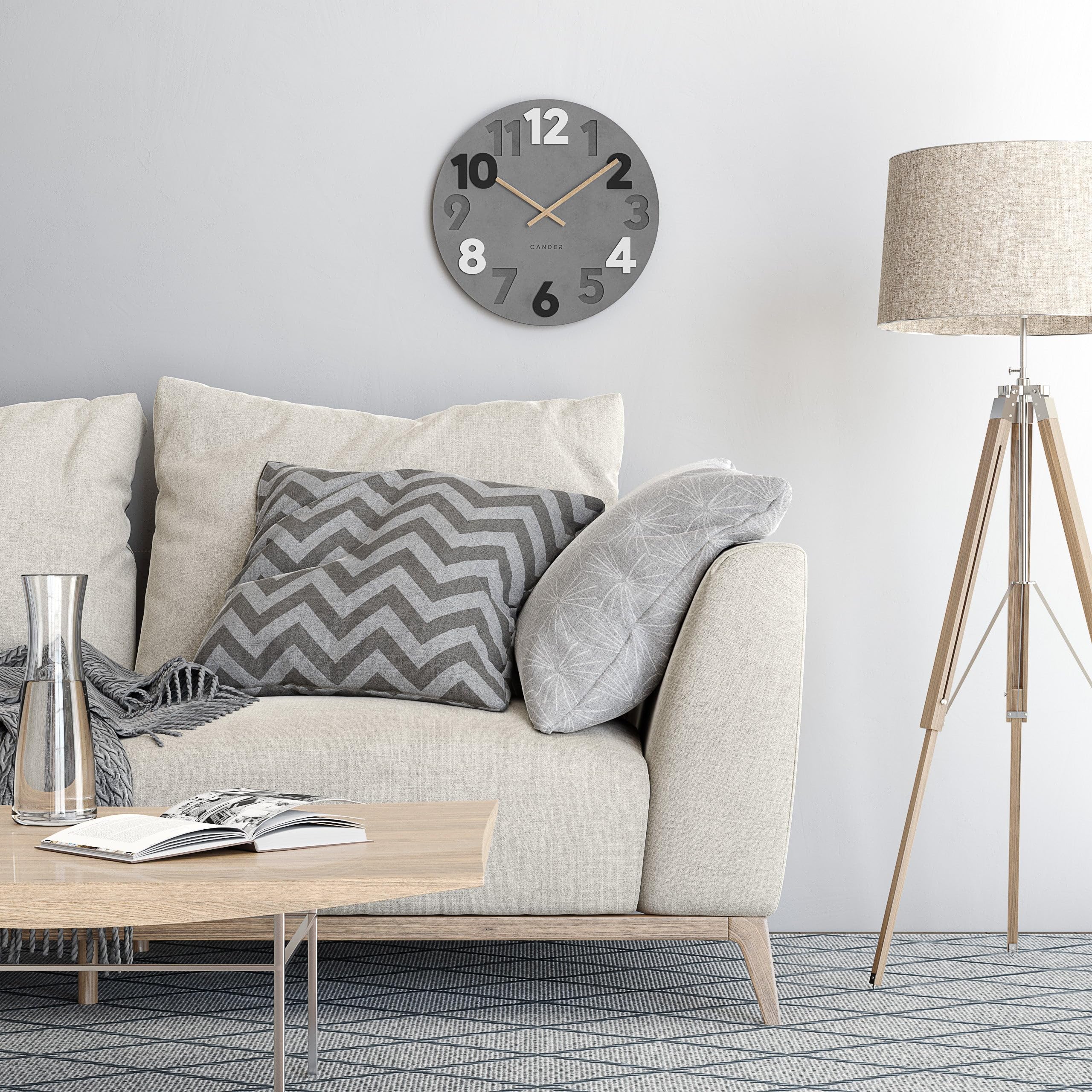 Cander Berlin MNU 2840 N XXL Horloge murale en MDF silencieuse sans bruit de tic-tac 40 cm pour salon moderne vintage avec aiguilles en bois Gris