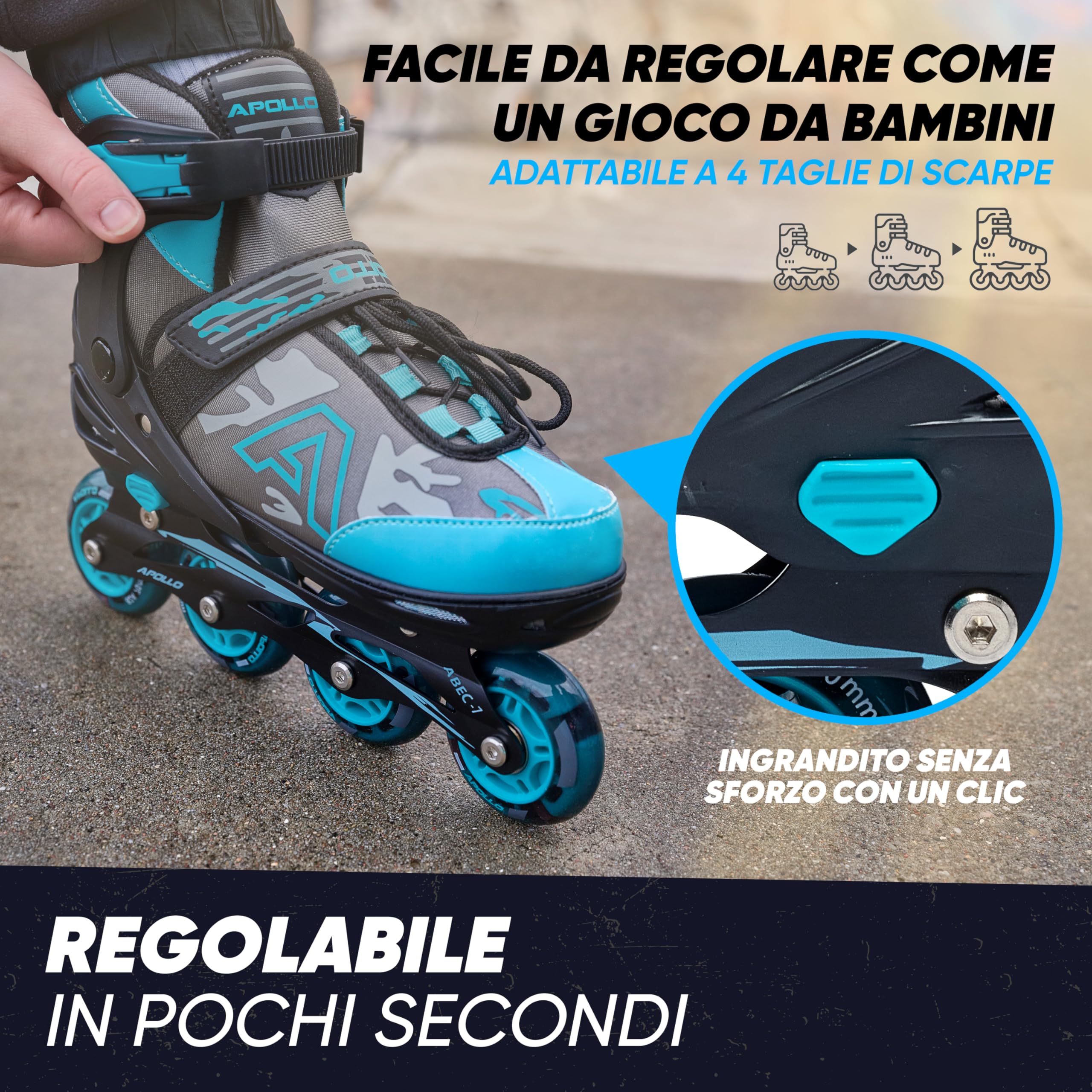 Pattini in linea Apollo Champion regolabili taglia 31-42 per bambini e adulti