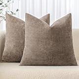 MIULEE Pack of 2 Decorative Throw Pillow Covers Soft Chenille Throw Pillows Solid Neutral Farmhouse Textured Cushion Covers for Couch Sofa Bedroom Living Room 20x20 Inch, Taupe Grey