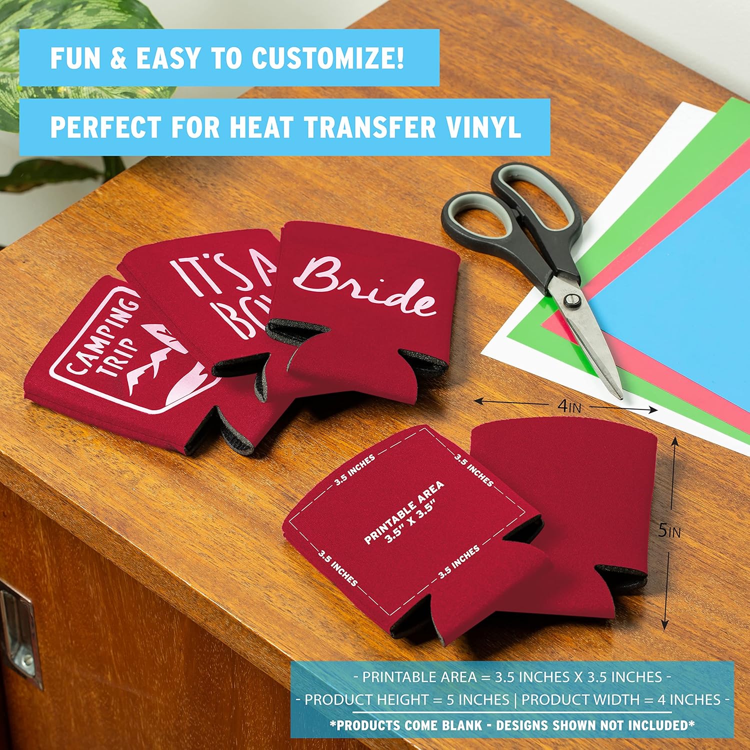 Blank Beer Can Cooler Sleeves (110-Pack) Soft Insulated Beer Can Coolies - HTV Friendly Blank Koolies in Bulk for Beer Cans & Bottles - Coolie Blanks for Vinyl Projects & Wedding Favors (Red) - Image 4