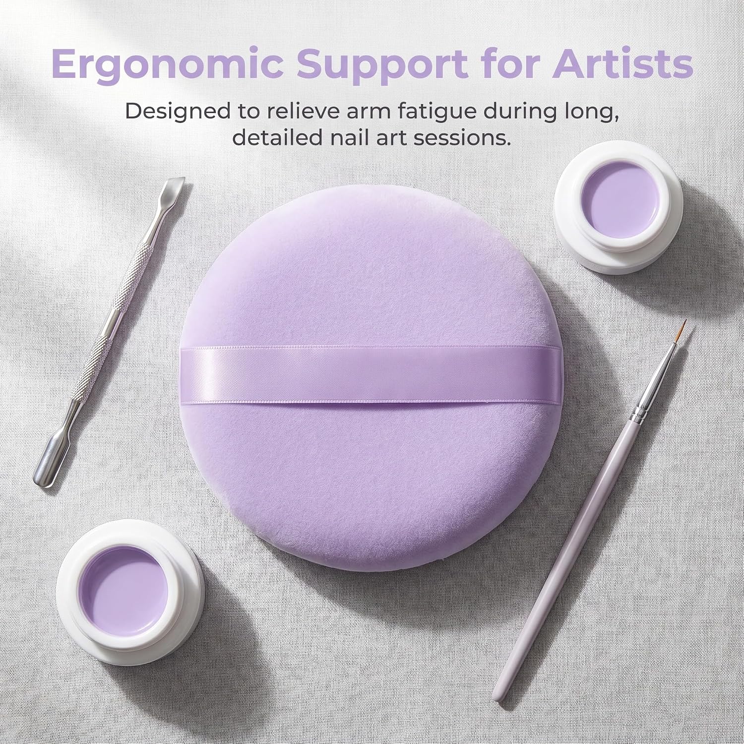 Manicure Nail Arm Rest Pillow for Nail Techs and Clients Crystal Velvet Material Lavender Color Minimizes Hand Tremors and Supports Extended Sessions and Salon Use 130x30mm