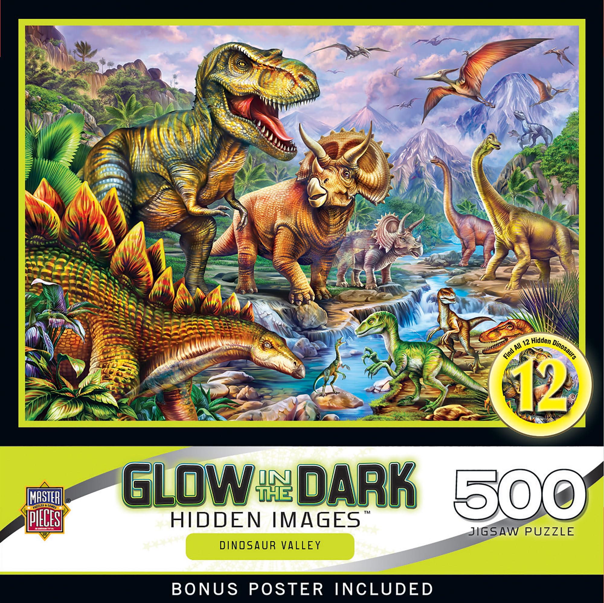 500 Piece Glow in the Dark Jigsaw Puzzle for Adults, Family, Or Kids - Dinosaur Valley -…