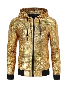 Amazon.com: TURETRENDY Mens 70s Disco Metallic Jacket Hoodie