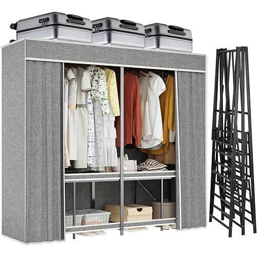 JBLCC 75‘’W Portable Wardrobe Closet with Doors, 2000lbs Heavy Duty Foldable Closet for Hanging Clothes and Storage Organizer for Bedroom, Apartment, Dorm
