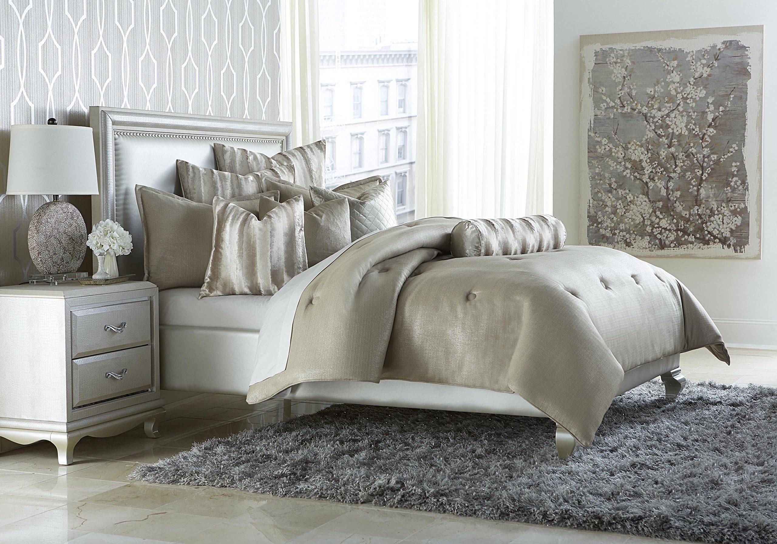 Michael Amini BCS-KS10-PPRZI-SIL Paparazzi 10 Pc King ComforterSet Silver