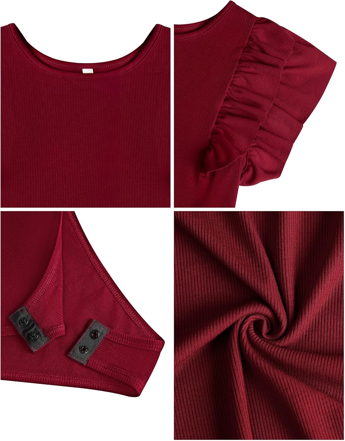 Missufe Women's Summer Ruffle Flutter Sleeve Ribbed Casual Bodysuit Tops - Image 6