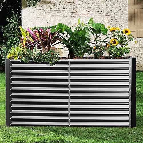 Miniatura 8 de Land Guard Jardineras elevadas rectangulares galvanizadas de 8 x 4 x 3 pies, maceta de metal de gran capacidad para exteriores, cama de jardín