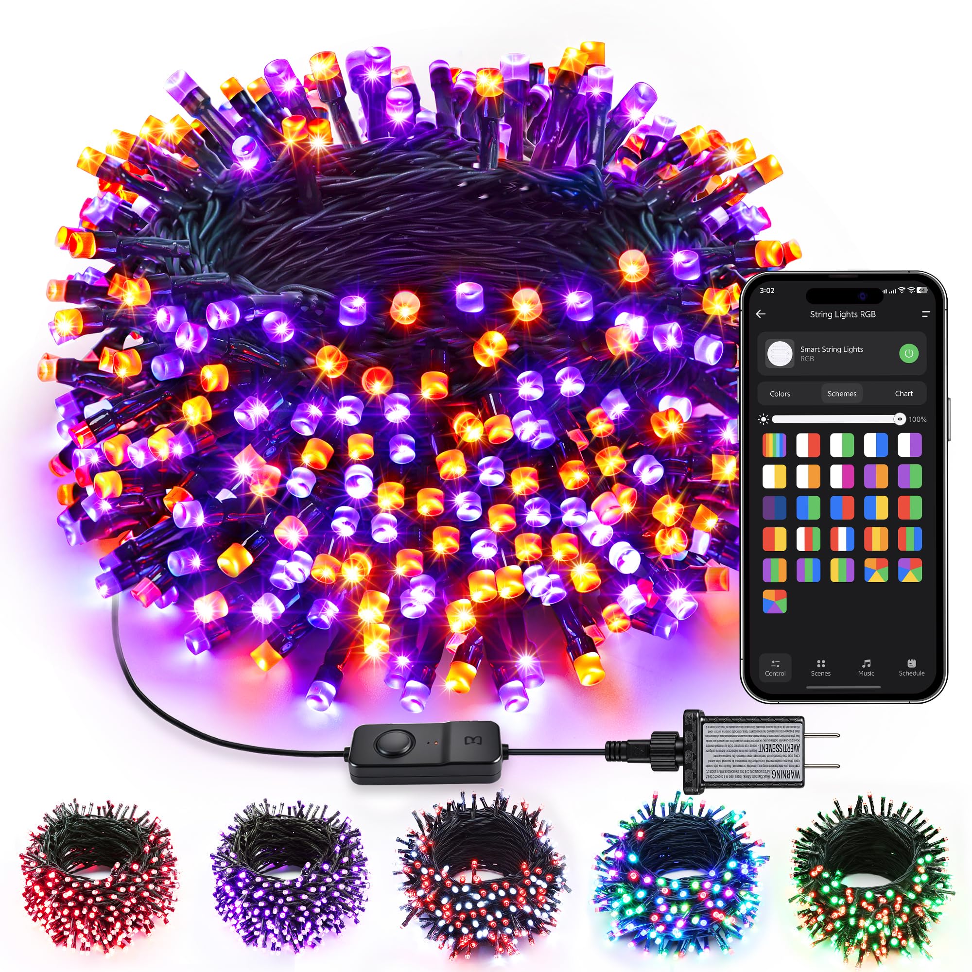 WiFi APP & Voice Control Indoor Color Changing Chrismtas Tree Lights; Music Sync/Timer/Dimmable Colored Xmas String Lights Brizled Smart Halloween Lights 1, 66ft 200 LED RGB Outdoor Christmas Lights