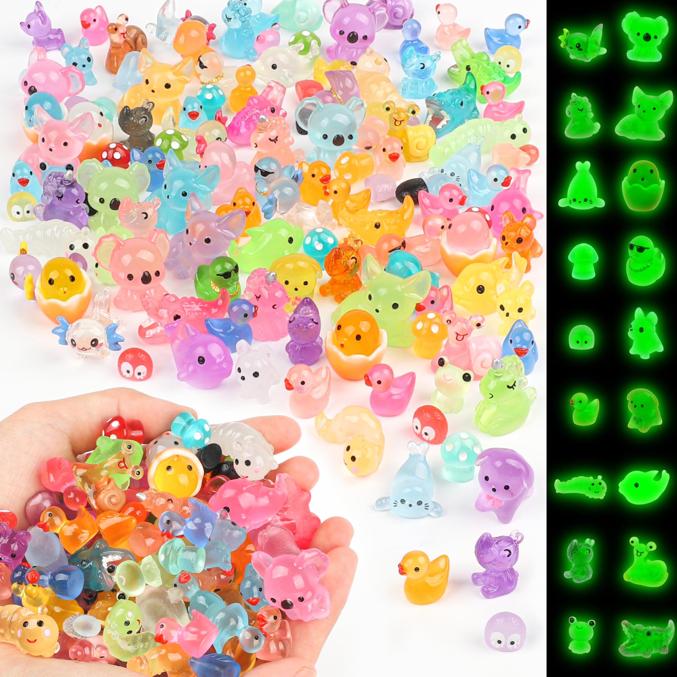 RumonZS 125 Pack Luminous Mini Resin Animals Mixed Tiny Glow in The Dark Mini Ducks Miniature Ornaments for Micro Landscape Fairy Garden Aquarium DIY Craft Decoration