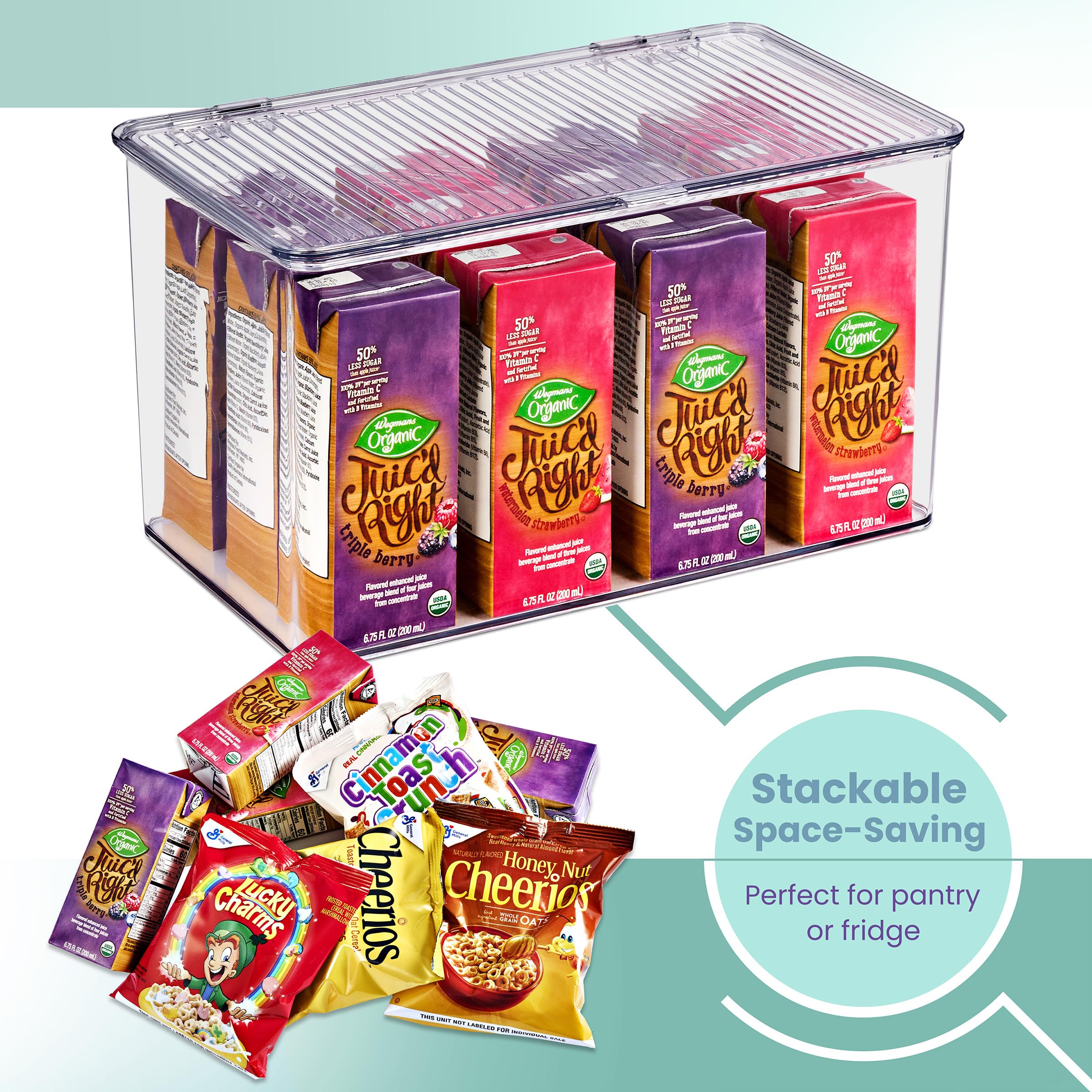 Sorbus Aufbewahrungs-Organizer für Kühlschrank und Speisekammer mit Deckel, transparenter Kunststoff, stapelbar, Nüsse, Müsli-Riegel (groß – mittel – klein)