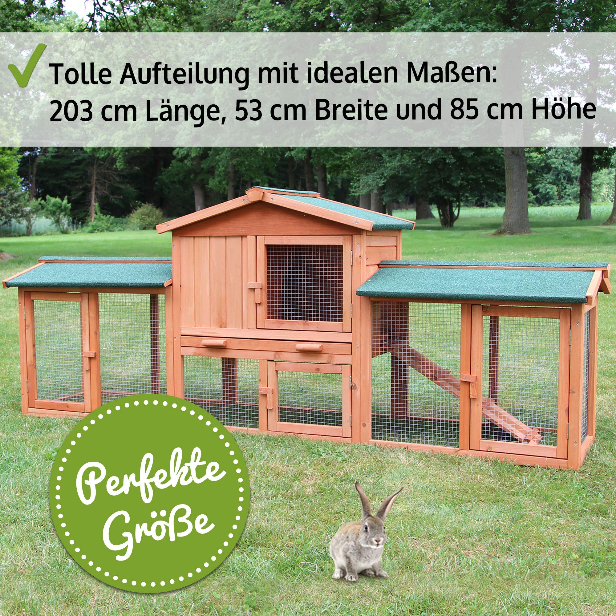 zooprinz großer Hasenstall - aus edlem massiven Vollholz ideal für draußen - Einfach zu reinigen Dank der Kotschublade - Kleintierstall mit ungiftiger Farbe gestrichen - Kaninchenstall Hasenstall