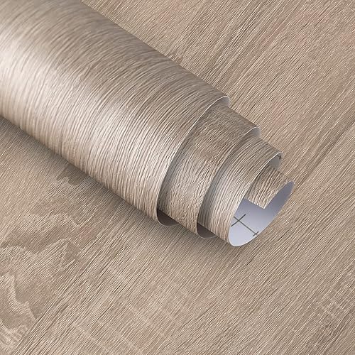 Boobest Rollo de papel de pared de madera natural de gran tamaño de 31.5 x 354 pulgadas, papel tapiz texturizado de madera de roble gris claro,