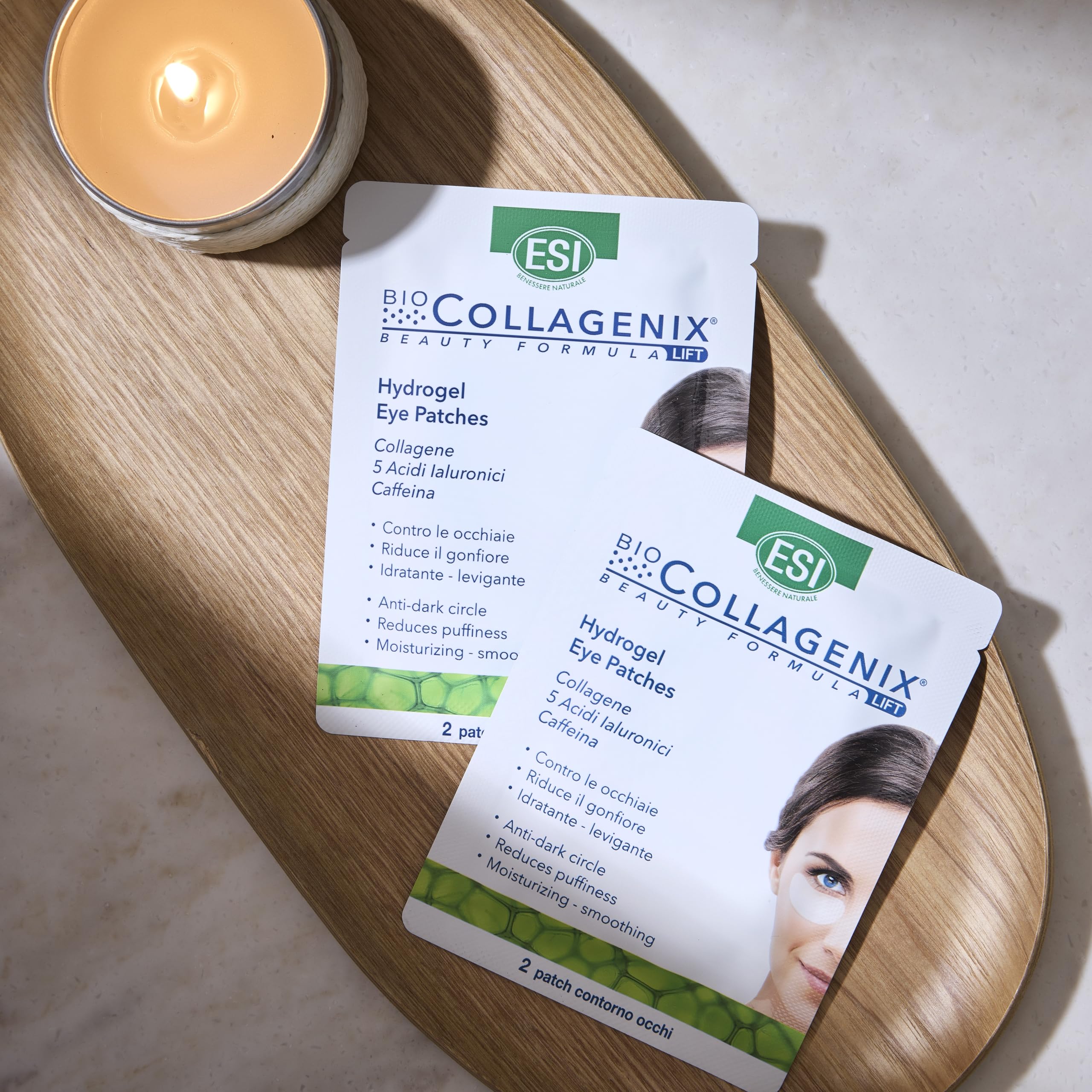 ESI, Biocollagenix Hydrogel Eye Patches, 10 Patch Occhi con Collagene, Caffeina e Acido Ialuronico per Ridurre le Occhiaie, Offre una Pelle Elastica e un Contorno Occhi Luminoso, Formula Idratante