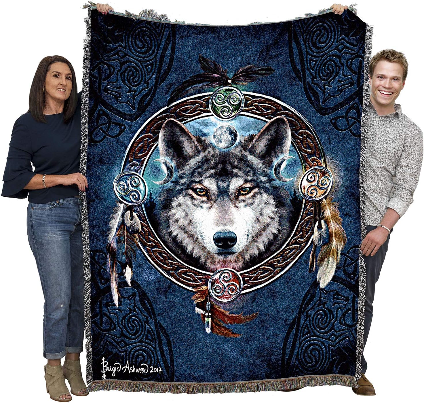 Pure Country Weavers Celtic Wolf Blanket by Brigid Ashwood - Gift Tapestry Throw Woven from Cotton - Made in The USA (72x54)