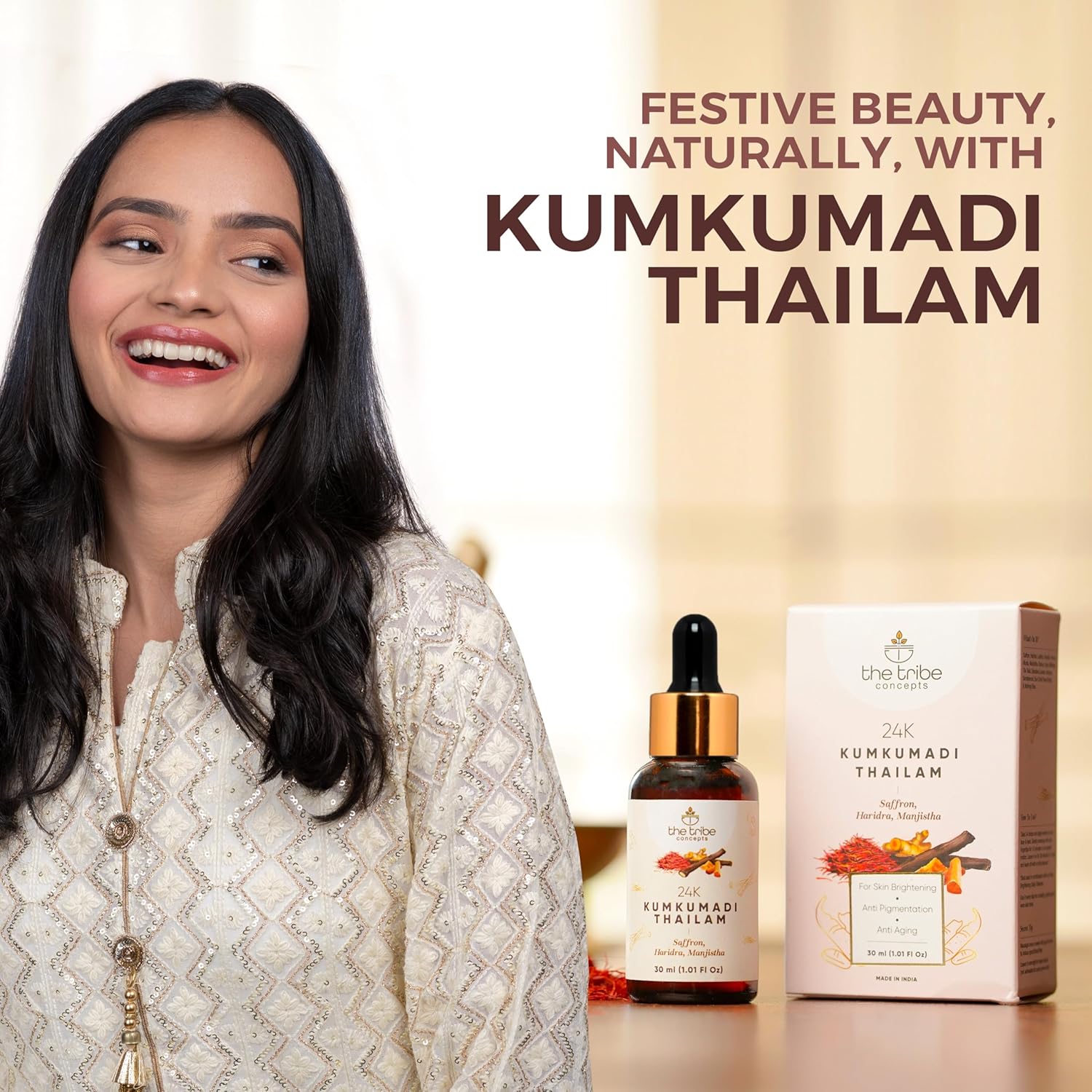 The concept of tribe 24k kumkumadi thylum, skin glow, rich with oil, saffron and sandalwood, 100% chemical free and natural, 30ml The concept of tribe 24k kumkumadi thylum, skin glow, rich with oil, saffron and sandalwood, 100% chemical free and natural, 30ml