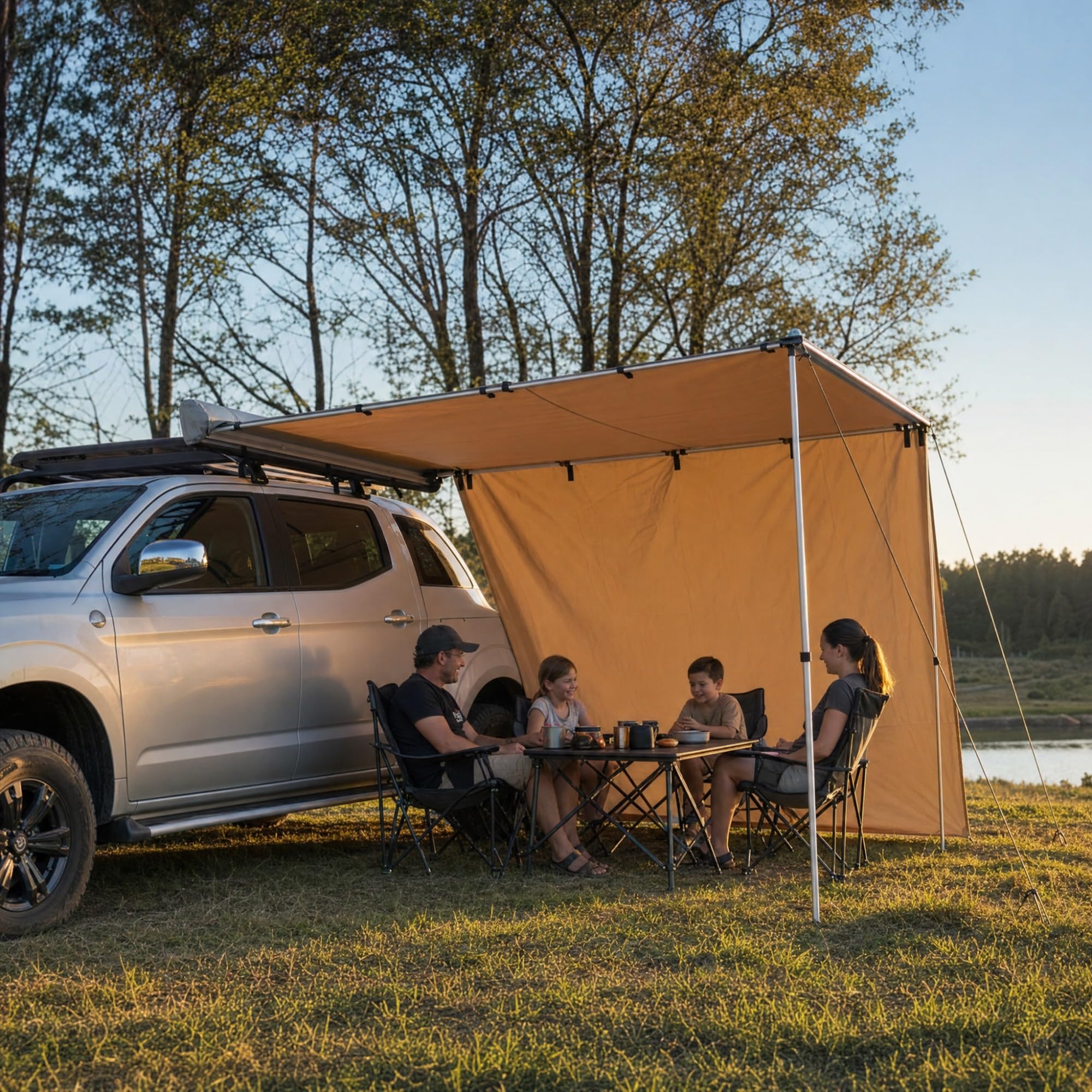 Parete Estensiva per Tendalino di Veicolo, Parete per Tenda Auto in Tessuto Oxford 420D Resistente allo Strappo, Pannello Impermeabile UPF 50+ per Campeggio(Beige,250x200cm/8.2x6.6ft)