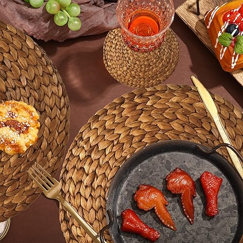 Miniatura 2 de Juego de 200 manteles individuales y posavasos desechables de papel trenzado con patrón de ratán, manteles individuales redondos de papel de